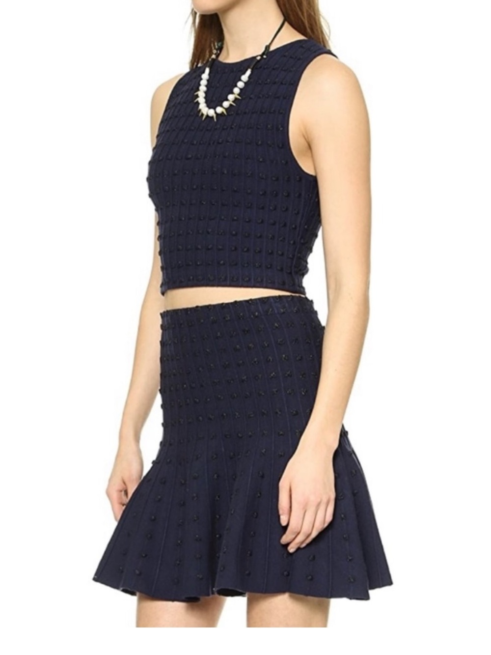 Alice + Olivia Navy Cropped Knit Tank and Flounce Skirt Set